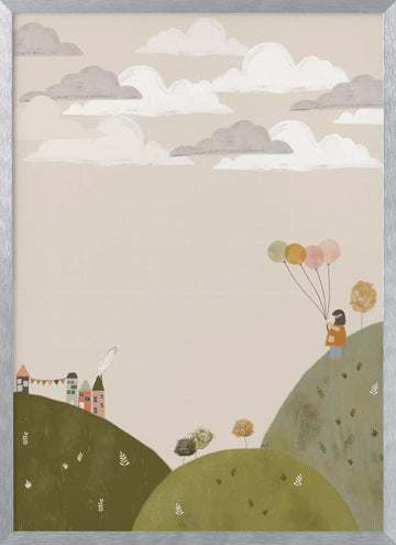 Dreamy Balloon Girl | Poster - Silver Frame Interior