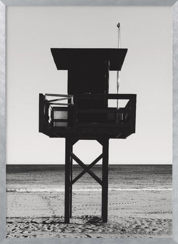 Black And White Beach Stand | Poster - Silver Frame Interior