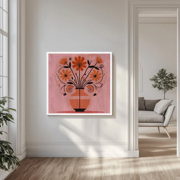 Vibrant Folk Art Bouquet | Canvas - Room Interior 1