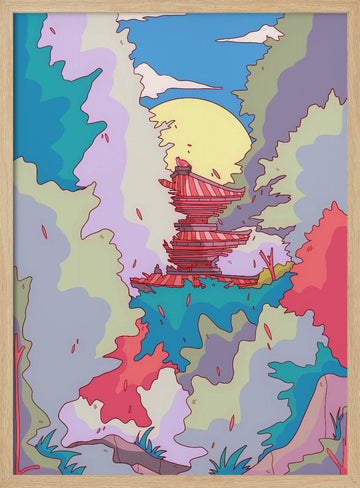 Moonlit Fantasy Pagoda | Poster - Wood Frame Interior