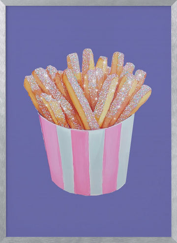 Sparkly Pink Fries | Poster - Silver Frame Interior