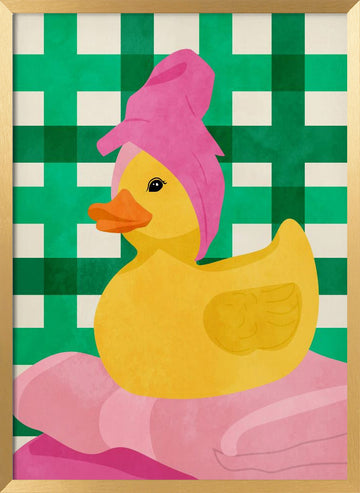 Pink Towel Rubber Duck | Poster - Gold Frame Interior