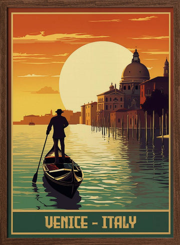 Venice Grand Canal Sunset | Poster - Walnut Frame Interior