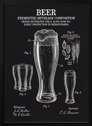 Historic Beer Patent | Poster - Black Metal Frame Interior