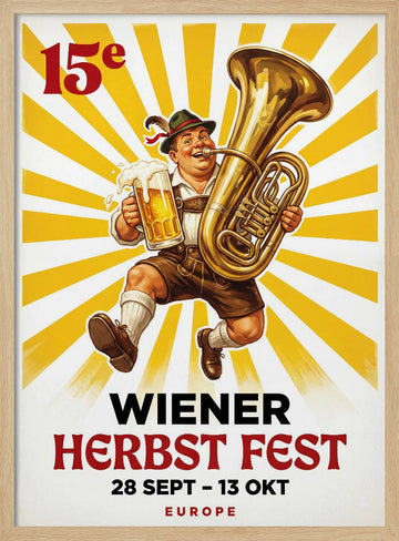 Happy Man Beer Tuba | Poster - Wood Frame Interior