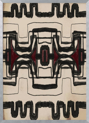 Red Tribal Geometry | Poster - Silver Frame Interior