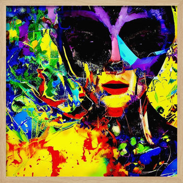 Vibrant Masked Portrait | Poster - Wood Frame Interior