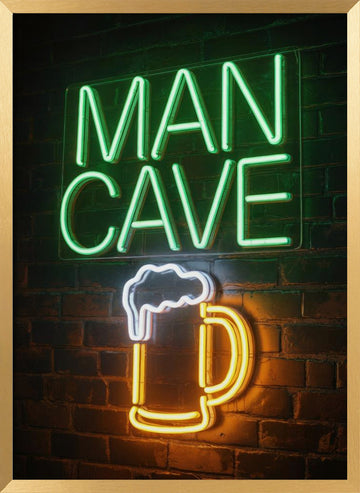 Man Cave Beer Mug Neon | Poster - Gold Frame Interior