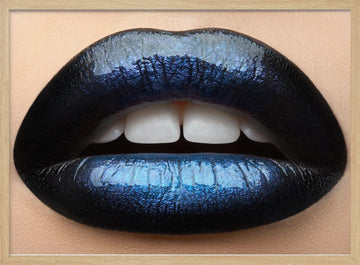 Vibrant Blue Lips | Poster - Wood Frame Interior