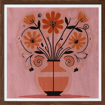 Vibrant Folk Art Bouquet | Poster - Walnut Frame Interior