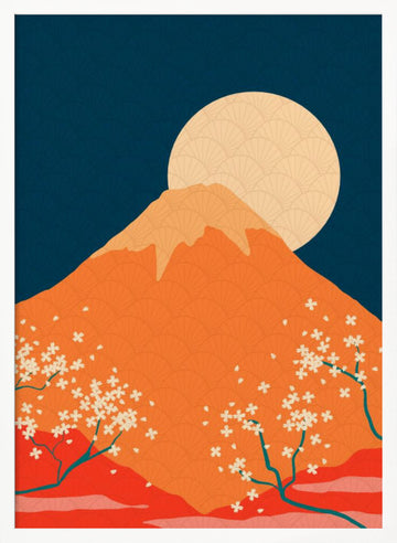 Mount Fuji Cherry Moon | Poster - White Frame Interior