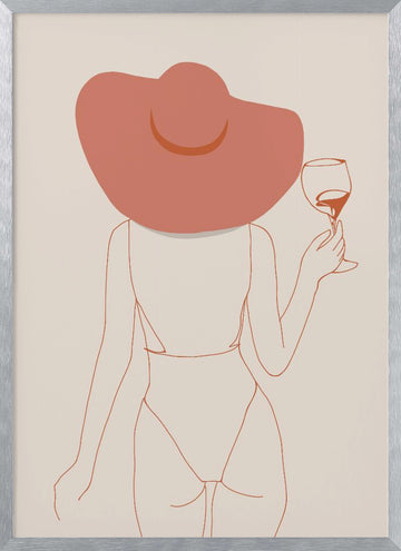 Chic Hat And Wine | Poster - Silver Frame Interior