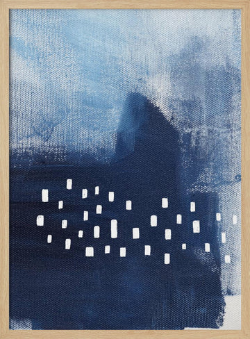 Blue Hues And White Rectangular Elements | Poster - Wood Frame Interior