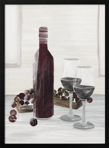 Classic Wine Still Life | Poster - Black Metal Frame Interior