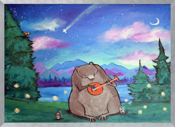 Starry Night Bear Banjo | Poster - Silver Frame Interior