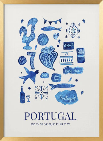 Portugal Cultural Symbols | Poster - Gold Frame Interior