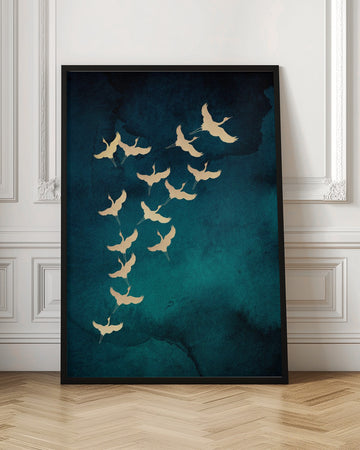 Graceful Golden Cranes | Poster - Room Interior 1