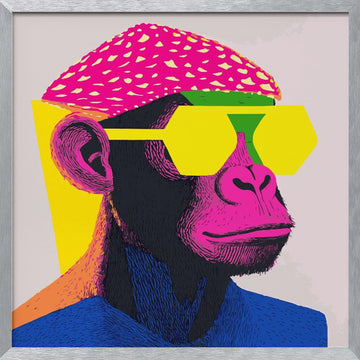 Stylish Monkey Portrait | Poster - Silver Frame Interior