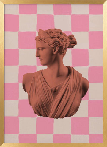 Pink Checkerboard Goddess | Poster - Gold Frame Interior