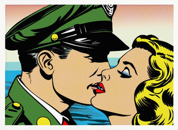 Pop Art Soldier Kiss | Poster - White Frame Interior