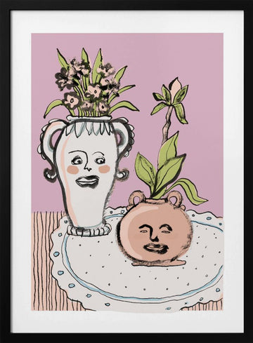 Happy Faces Flower Pots | Poster - Black Metal Frame Interior