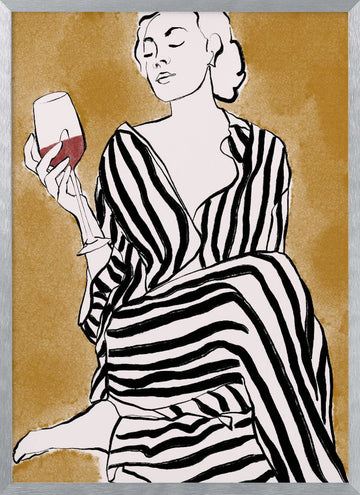 Striped Serenity With Wine | Poster - Silver Frame Interior