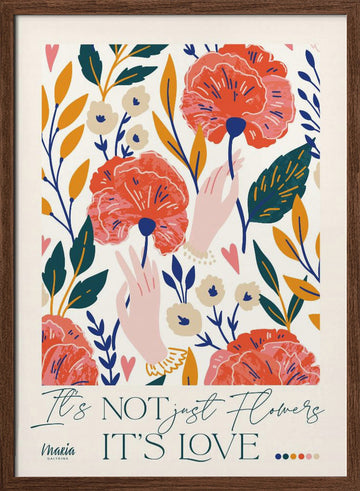 Poppies and Loving Hands | Poster - Walnut Frame Interior