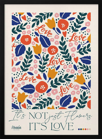 Floral Love Pattern | Poster - Black Metal Frame Interior