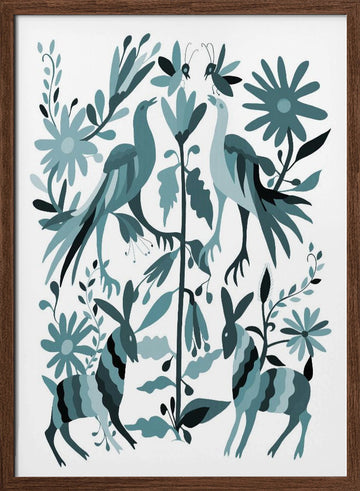 Whimsical Forest Life | Poster - Walnut Frame Interior