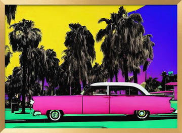 Pink Retro Palm Scene | Poster - Gold Frame Interior