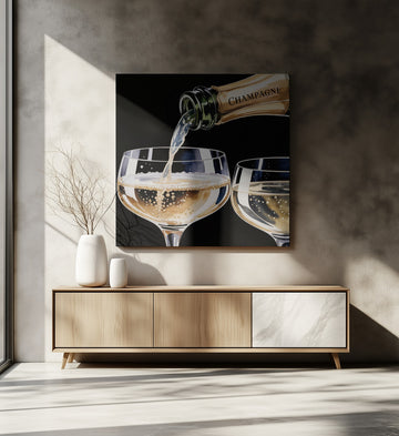 Golden Champagne Pour | Canvas - Room Interior 2