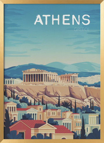 Athens Acropolis Vista | Poster - Gold Frame Interior