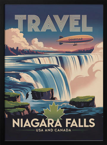 Majestic Niagara Falls Blimp | Poster - Black Metal Frame Interior