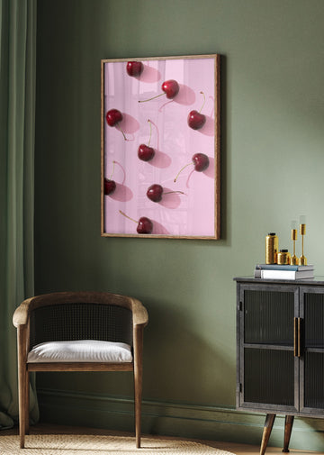 Red Cherries Pink Pop | Poster - Room Interior 2