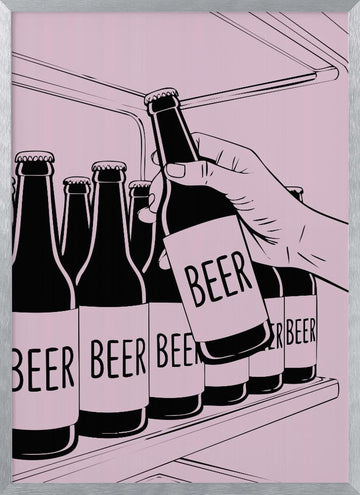 Hand Reaching For Beer | Poster - Silver Frame Interior