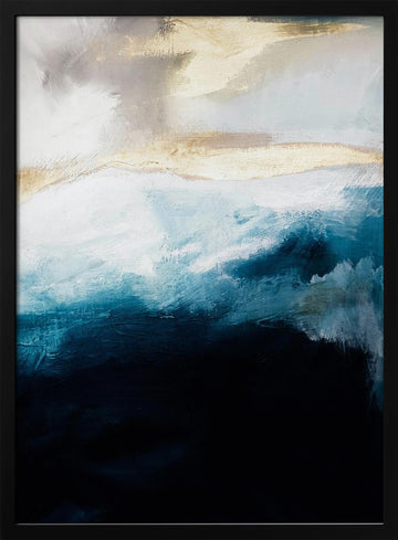 Deep Blue Gold Waves | Poster - Black Metal Frame Interior