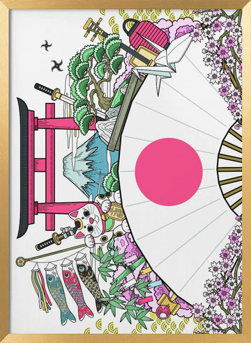 Japanese Culture Collage | Poster - Gold Frame Interior
