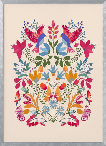 Vibrant Folk Garden | Poster - Silver Frame Interior