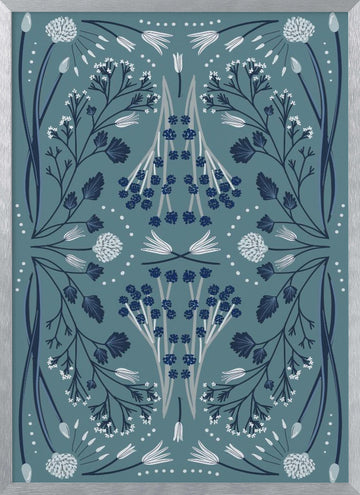 Folk Mirrored - Blue and Green | Poster - Silver Frame Interior