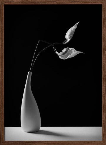 Graceful Peace Lilies Vase | Poster - Walnut Frame Interior