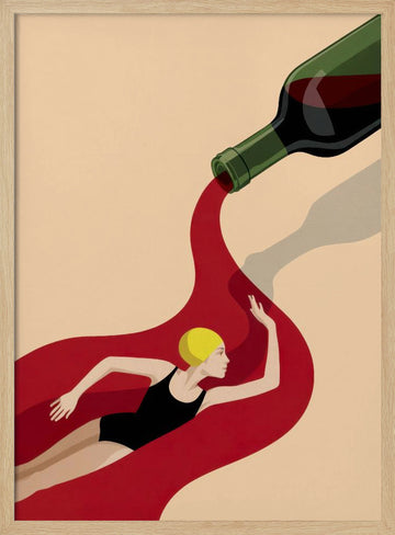 Red Wine Swimmer | Poster - Wood Frame Interior