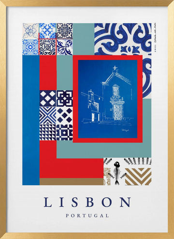 Lisbon Cultural Collage | Poster - Gold Frame Interior