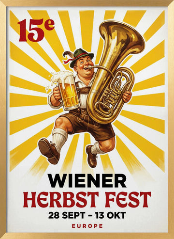 Happy Man Beer Tuba | Poster - Gold Frame Interior