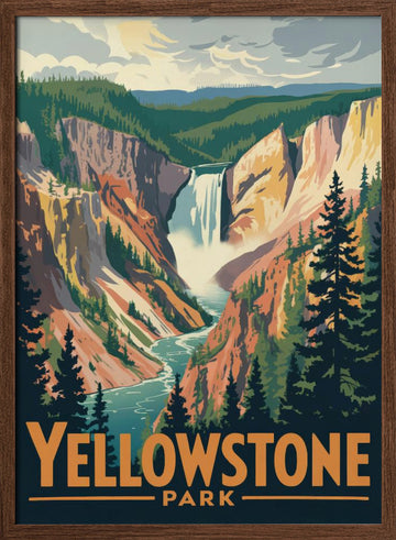 Yellowstone Canyon Falls | Poster - Walnut Frame Interior