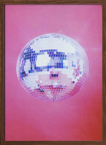 Pink Disco Ball | Poster - Walnut Frame Interior
