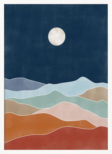 Layered Moonlit Mountains | Poster - White Frame Interior