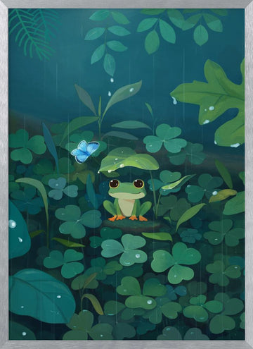 Rainy Day Frog | Poster - Silver Frame Interior
