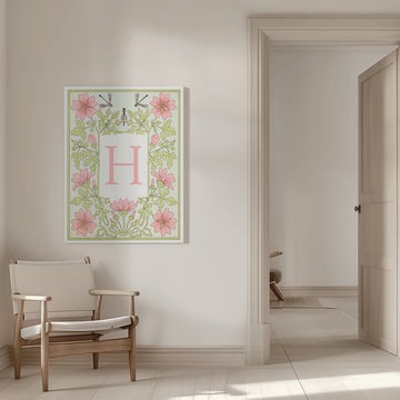 Elegant Floral Letter H | Canvas - Room Interior 1