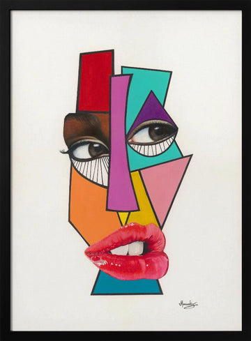Vibrant Cubist Face | Poster - Black Metal Frame Interior