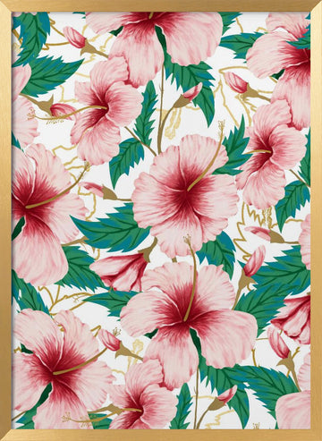 Tropical Pink Hibiscus | Poster - Gold Frame Interior